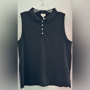 J Crew Women's Black Sleeveless Pique Polo Top - Size Large - NWOT - PTP 21”